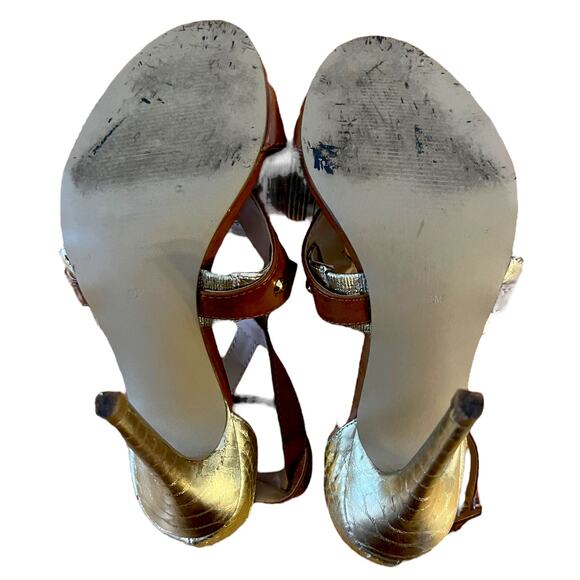 Guess Stiletto Womens Brown and Gold Snakeskin Heels Ankle Strap Size 6.5 - Picture 6 of 6